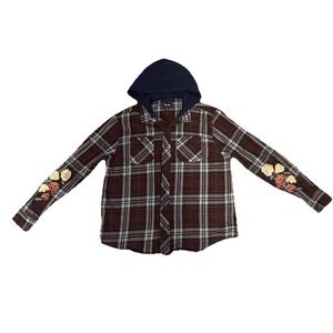 Primitive Brown Skateboarding Flannel Mens M Floral Embroidered Y2K‎ Punk Unique